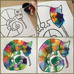 the process of making a chamelon art project for kids with watercolors