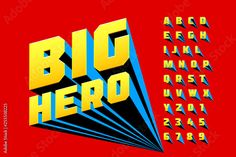 the word big hero surrounded by letters and numbers