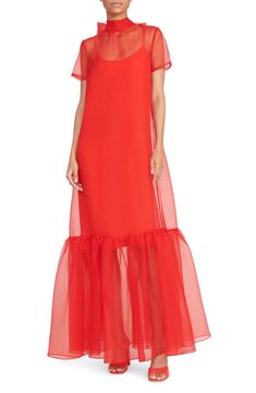 STAUD Calluna Ruffle Hem Organza Gown | Nordstrom Lydia Deetz Costume, Organza Gown, Organza Gowns, Organza Dress, Chiffon Prom Dress, Dress Red, Red Rose, Guest Dresses, Ruffle Hem