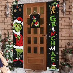 the grinch door cover is decorated with christmas decorations