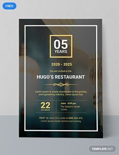 a restaurant flyer template with gold and black