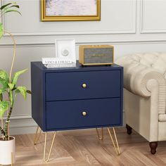 PRICES MAY VARY. 【Modern All-Match】No matter what decor style you are fond of, the side table well goes with the overall interior. Let your room color will be not so monotonous 【Overall size】19.7x 15.7x 22.2 inch (L x W x H), Max. load capacity: each drawer : 20 lb 【Durable and Solid】Sturdy metal legs provide solid stability to avoid unstable shaking. 【Easy-to-clean】Water-resistant surface treatment for easy cleaning. 【Easy assembly 】Knockdown design with few parts and fittings as possible to re Storage In Bedroom, Blue Bedside Tables, Blue Nightstands, Navy Bedroom, Navy Bedrooms, Side Tables Bedroom, Table Large, Bedside Storage, Sofa End Tables