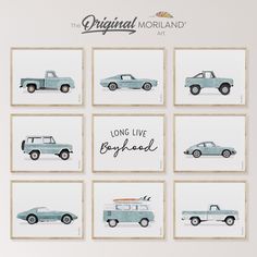 bronco, long live boyhood, boy room decor ideas, toddler bedroom wall art, boy playroom poster printable Dusty Blue Board And Batten Wall, Car Nursery Decor, Car Themed Playroom, Toddler Boy Wall Art, Old Car Nursery Theme, Vintage Cars Nursery, Car Themed Nursery Vintage, Boy Nursery Car Theme, Vintage Race Car Nursery