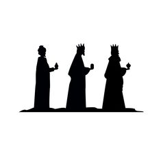 three silhouettes of king and queen standing next to each other