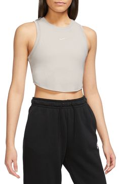 Nike Sportswear Essential Rib Crop Tank | Nordstrom Spring Cropped Sports Bra With Medium Support, Spring Athleisure Crop Top With Medium Support, Medium Support Cropped Tank Top For Spring, Medium Support Cropped Spring Tank Top, Spring Medium Support Crop Tank Top, Spring Crop Top Tank With Medium Support, Sports Crop Top Tank For Spring, Spring Sports Crop Top Tank, Seamless Sports Crop Top For Spring