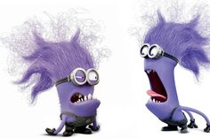 two minion characters with purple hair and one is screaming at the camera while another looks on