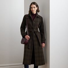 A belted waist enhances the streamlined silhouette of this coat which is tailored with a soft wool-blend fabric showcasing the season’s plaid pattern. “Lauren Ralph Lauren”–engraved horn-effect buttons complete the look. October Country, Ralph Lauren Plaid, Swimwear Dress, Wool Blend Coat, Brown Plaid, Wool Plaid, Clothes Collection, Style Jewelry