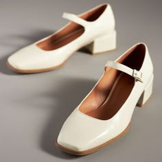 Beautifully Designed Anthropologie Maeve Mary Jane’s Classic Style Color On Trend Wedding Shoes Bride Low Heel, Mary Jane Wedding Shoes, Outdoor Wedding Shoes For Bride, White Mary Janes, Outdoor Wedding Shoes, Church Shoes, Closed Toed Shoes, Comfy Wedding Shoes, Leather Wedding Shoes