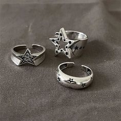 Egirl Jewelry, Rings Y2k, Lover Fashion, Hollow Ring, Tension Setting, Gothic Vintage, Jewelry Accessories Ideas, Geometric Star