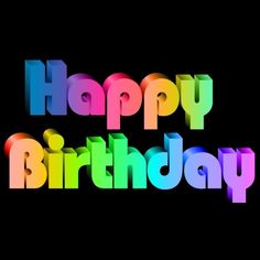 the words happy birthday written in multicolored letters on a black background with shadows