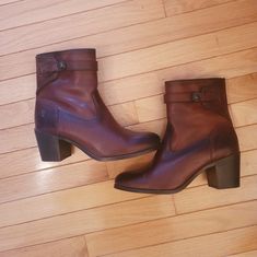 Basically Brand New, Wore One Time For Maybe 4 Hours. Frye Leather Malorie Boots, Approx 2.5" Block Heel. The Color Was Called Red But This Is A Burgundy/Rich Reddish-Brown Color. Excellent Condition. Size Women's 11 B (11 Medium). Roomy Enough To Wear Thick Socks. Made In The Usa. Purchased From The Frye Website A Few Years Ago. Size 11 Heels, Frye Shoes, Thick Socks, Reddish Brown, Leather Boots Women, Shoes Heels Boots, Leather Boots, Block Heels, Heeled Boots