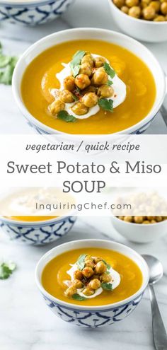 two bowls filled with sweet potato and miso soup