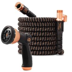 an image of a garden hose and blow dryer set up on a white background