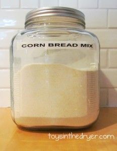 a glass jar filled with corn bread mix