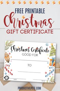 the free printable christmas gift certificate is shown