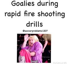 a woman with her hand up in the air and text reading goalies during rapid fire shooting drills