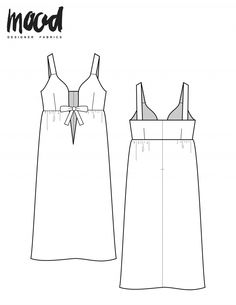 the front and back view of a dress with straps on it, which is drawn in black