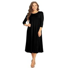 Women's Casual Basic Comfy 3/4 Sleeve Flare A-line Midi long maxi Dress, This lightweight and fashionable long sleeve maxi Dress is suitable for Party,daily, vacation, work,outdoor, travel.This stylish top is simply an amazing choice for spring,autumn,and winter Size: 2X.  Color: Black.  Gender: female.  Age Group: adult. Plain Black Dress Outfit Ideas, Casual Flowy Maxi Dress With 3/4 Sleeve, Casual 3/4 Length Maxi Dress, Black Flowy Maxi Dress Modest Style, Modest Black Flowy Maxi Dress, Black Midi Dress With 3/4 Sleeve, Elegant Half Sleeve Maxi Dress For Fall, Black Chic Midi Dress 3/4 Length, Casual Black Dress 3/4 Length