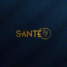 the sante logo is gold on a dark blue background