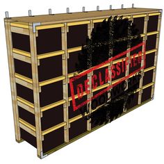 a large wooden crate with the words delastied on it's side and red lettering