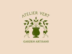 the logo for atelier vert garden artisans, with two women and a vase