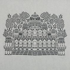 an intricately designed piece of paper that looks like a building with flowers on it