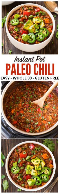 two images showing the steps to make paleo chili