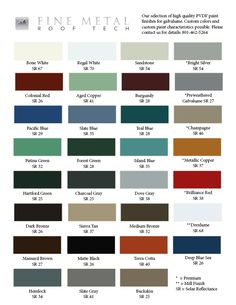 the color chart for fine metal roofing