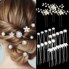 Product Description Specification: Size: hairpin length: 6-11cm/2.36-4.33inch, width: 0.7-8cm/0.28-3.15inch Color: silver, gold Quantity: 23pcs 5 different styles Each wedding hair pin is made of high-quality materials, exquisite and elegant, different styles allow you to make different hairstyle styles. Sparkling hair clips The hairpins are decorated with pearls and rhinestones, which sparkle in the sun and light and are eye-catching. The hair pins are small and light, so you can take it with y Pearl Hair Pin Wedding, Pearl Headband Wedding, Bridesmaid Hair Clips, Bridal Hair Accessories Flower, Crystal Hair Clips, Rhinestone Hair Pin, Bride Headpiece, Bridesmaid Pearls, Elegant Hair