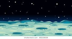 the night sky with stars and moon above water in an icy lake or frozen pond