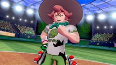 an animated baseball player is standing in the middle of a field with his hat on