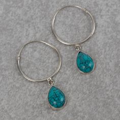 Turquoise Drop Hoop Earrings - Ten Thousand Villages