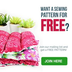 two potted plants sitting next to each other with the text, want a sewing pattern for free? join now