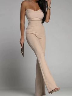 tuta intera con pantalone lungo colore Beige Jumpsuit Fashion Elegant, Tube Top Jumpsuit, Slim Jumpsuit, Long Jumpsuit, Solid Jumpsuit, Wide Leg Romper, Jumpsuit Elegant, Long Jumpsuits, Mode Inspo