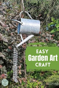 Metal watering hanging on a shepherd's hook with crystals coming out of the spout. Spring Garden Crafts, Diy Solar Water Fountain, Making Raised Garden Beds, Fun Garden Projects, Whimsical Garden Art, Small Watering Can, Self Watering Plants, Diy Water Fountain, Diy Fountain