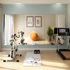 there is a gym with exercise equipment in the room