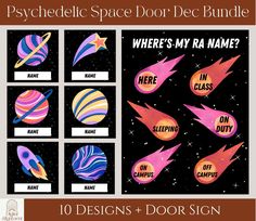 the space door decals are designed to look like they have different designs on them