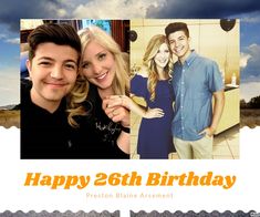 a man and woman are smiling for the camera in front of a happy birthday card