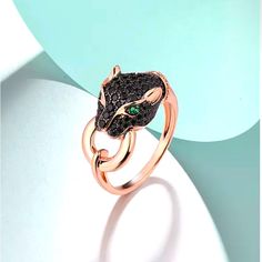 Gorgeous Black Panther Cat Ring In Black & Green Spinel In A Rose Gold Plated Solid Sterling Silver Setting, Stamped 925 Is Absolutely Stunning & A One Of A Kind Handmade Design. Add This Unique Piece To Your Collection! Perfect For Cat Lovers Or Sports Fans! Black Panther Cat, David Yurman Cable Bracelet, Panther Cat, Panther Ring, Girly Bracelets, Mini Bracelet, Crystal Cuff Bracelet, Stretchy Beaded Bracelet, Women Anklets