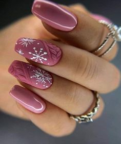 Pink Nails Winter, Winter Nails Pink, Pink Christmas Nail, Unghie Sfumate, Sweater Nails, Round Nails