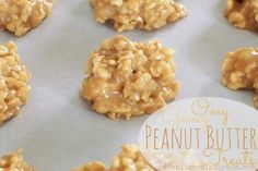 peanut butter cookies on a baking sheet with the words oatmeal written below