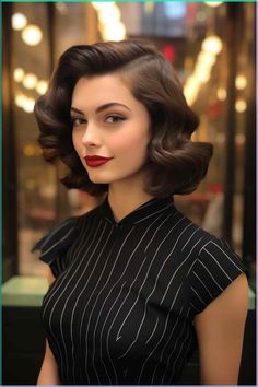 Vintage Formal Hairstyles Short, Wedding Hairstyles Medium Length Vintage Hollywood Glamour, Hollywood Glam Hairstyles For Short Hair, Elegant Glamour Style, Vintage Dress Elegant, Short Vintage Wedding Hairstyles, Makeup To Wear With A Red Dress, Timeless Short Hair, Pinup Hair And Makeup