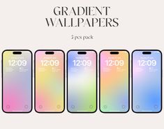 four iphones with different color options and the text'gradient wallpapers '