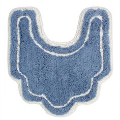 a blue rug with white trim on the bottom and an oval shape in the middle