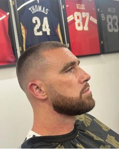 Men Over 40 Hairstyles Short Haircuts, Buzz Cut For Receding Hairline, Men’s Buzz Cut Fade, Men’s Buzz Cut Taper, Skin Fade Buzzcut Men, Faded Buzzcut Men, Buzz Cut And Beard, Mens Buzzed Hairstyles, Travis Kelce Haircut