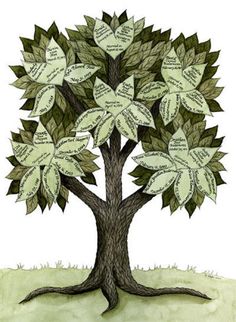 a drawing of a tree with leaves and words written on the branches in different languages