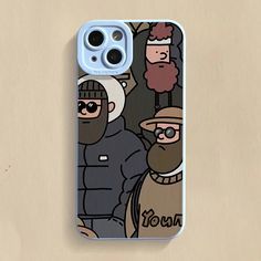 a cell phone case with an image of two men and one is wearing glasses, the other has a beard