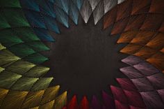 an image of colorful feathers arranged in the shape of a circle on a black background