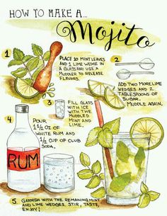 how to make a mojito cocktail with limes, mint and lemonade