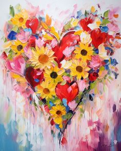 a painting of sunflowers in the shape of a heart